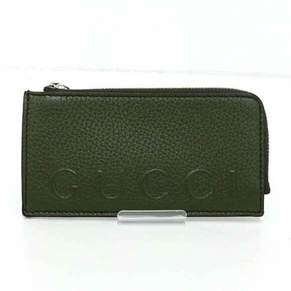 Gucci Handbags - Gucci Logo Zip Card Case Leather Khaki